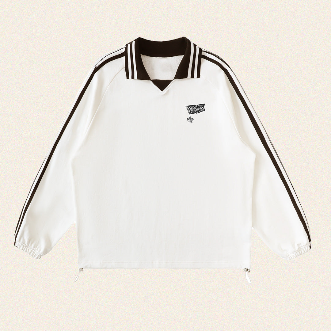 Contrast Striped Lapel Collar Sweatshirt