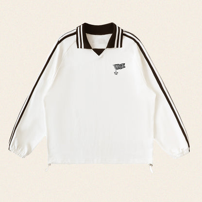 Contrast Striped Lapel Collar Sweatshirt